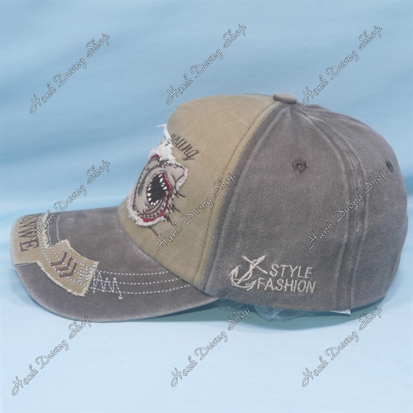 Nón Kết Thêu Chữ Sharks Young Vải Kaki Oát Cao Cấp Vòng Đầu 56-60cm Đánh Kiểu Tua 2 Bên Hông Và Kết Kaki & Nâu - Ảnh 3