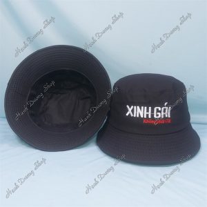 Nón Bucket Thêu Chữ Xinh Gái Không Phải Cãi Đen