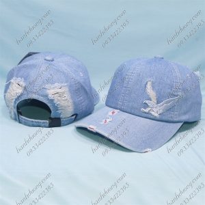 Nón Kết Jeans Rách Xịn Thêu Hình Đại Bàng Phía Trước Xanh Jean Nhạt