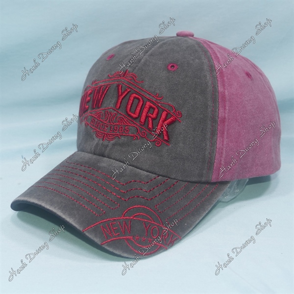 Nón Kết Thêu Chữ New York Since 1985 Vải Kaki Oát Loang Cao Cấp Vòng Đầu 56-60cm Chữ Đỏ Thẩm - Ảnh 2