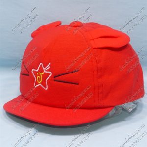Nón Kết Trẻ Em Từ 1-2 Tuổi Vòng Đầu 45-48cm Vải Nỉ Mềm Mại Hình Mèo Có Ngôi Sao Có Tai Đỏ Nhạt