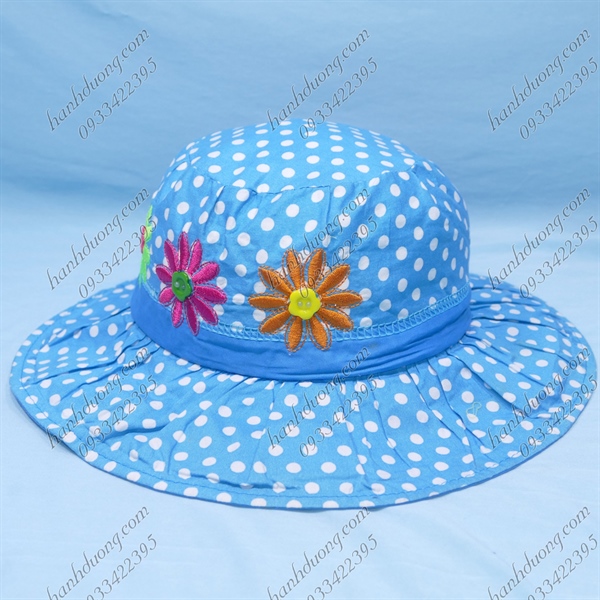 Mũ Vải Trẻ Em 2-4 Tuổi Vòng Đầu 49cm Có 3 Hoa Vành 7 Cm, Đường Kính Đầu 17cm Xanh Dương - Ảnh 3